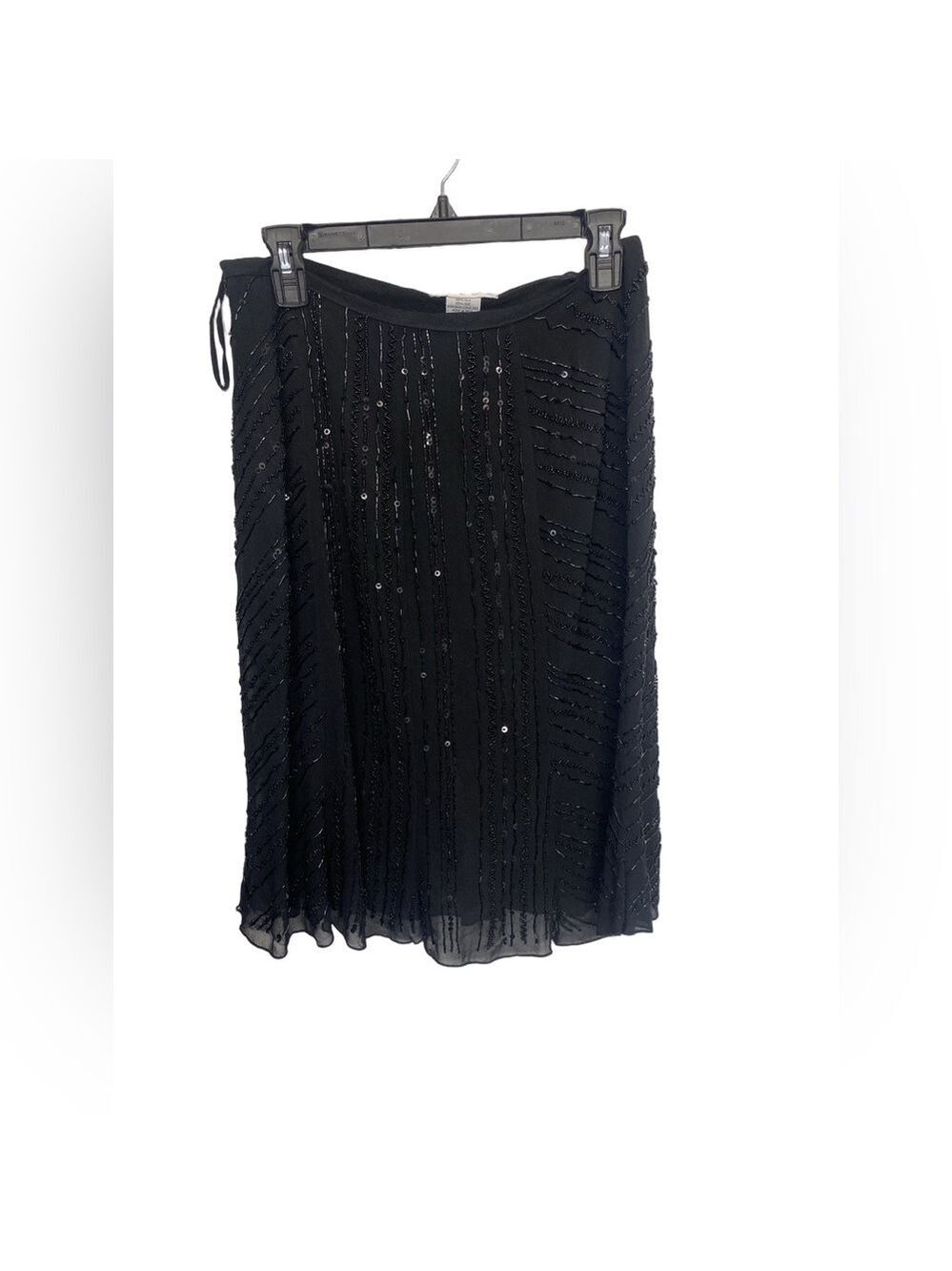 Zelda 100% Silk Beaded Sequin Midi Skirt Black Size 4